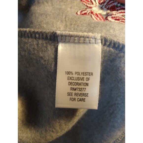 Croft & Barrow Gray Fleece Zip Jacket M Embroidered Poinsettia Winter Holiday - Picture 7 of 8